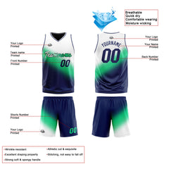 Benutzerdefinierte Reversible Basketball Jersey Personalisierte Print Name Nummer Logo Weiß-Grün- Marine