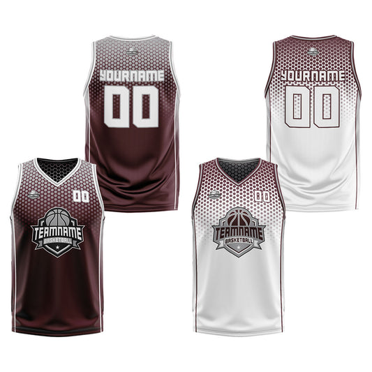 Benutzerdefinierte Burgund Grau Weiß Reversible Basketball Jersey Personalisierte Print Name Nummer Logo