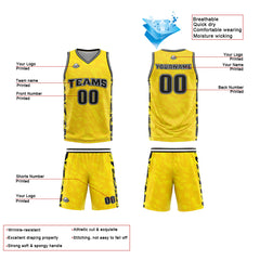 Benutzerdefinierte Gelb Reversible Basketball Jersey Personalisierte Print Name Nummer Logo