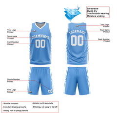 Benutzerdefinierte Reversible Basketball Jersey Personalisierte Print Name Nummer Logo Hellblau-weiß