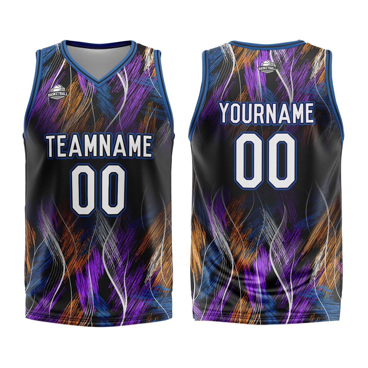 Benutzerdefinierter Schwarz Blau Basketball Jersey Uniform Anzug gedruckt Ihr Logo Name Nummer