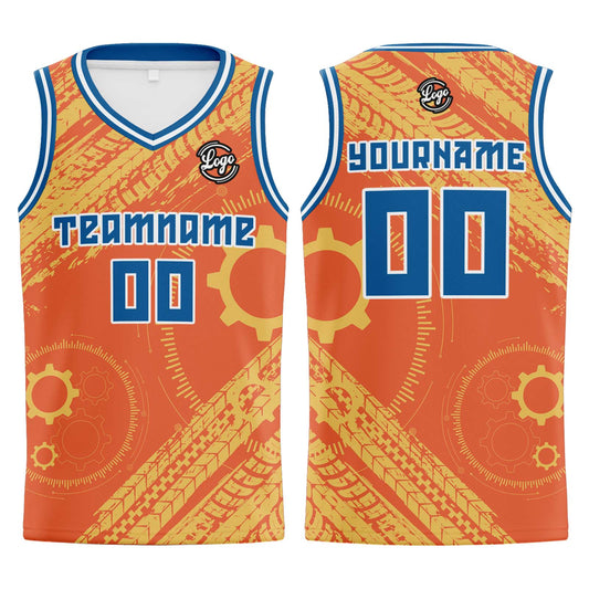 Benutzerdefinierter Orange Blau Basketball Jersey Uniform Anzug gedruckt Ihr Logo Name Nummer