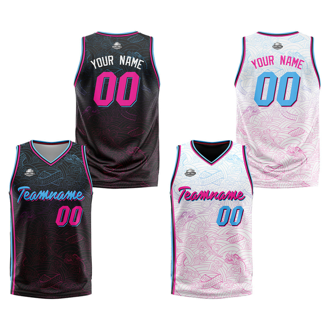 Benutzerdefinierte Reversible Basketball Jersey Personalisierte Print Name Nummer Logo Schwarz-Weiß