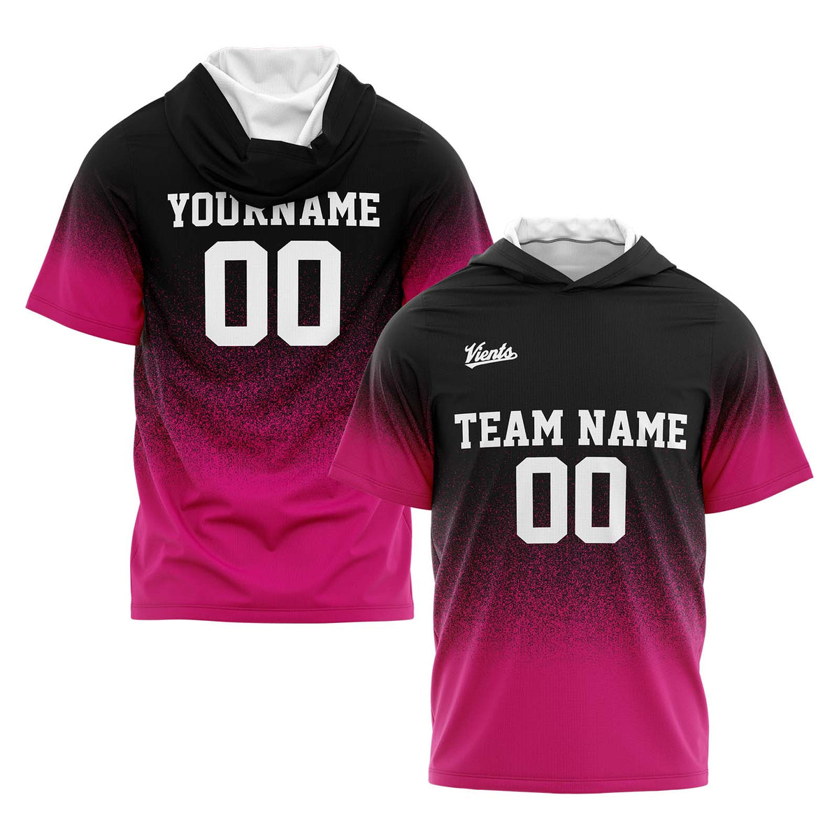 Benutzerdefinierte Schwarz Rosa Kurzarm-Kapuzenpullover für Männer Frauen Hemden mit Kapuzen gedruckt Name Logo