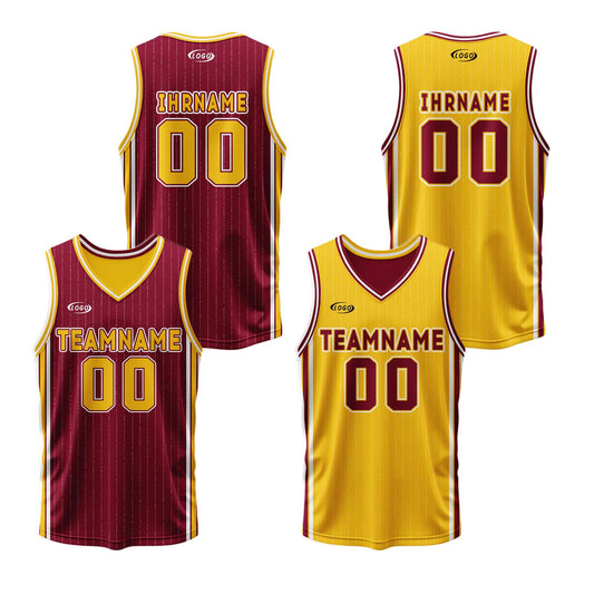 Benutzerdefinierte Rot Gelb Reversible Basketball Jersey Personalisierte Drucken Name Nummer Logo