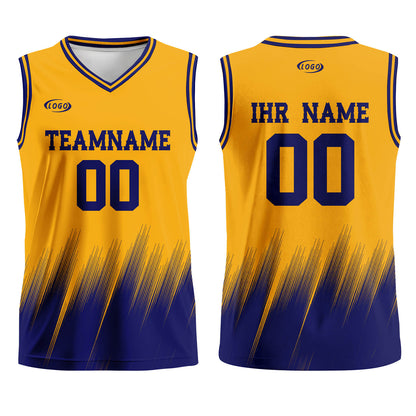 Benutzerdefinierter Gelb Blau Basketball Jersey Uniform Anzug gedruckt Ihr Logo Name Nummer