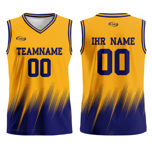 Benutzerdefinierter Gelb Blau Basketball Jersey Uniform Anzug gedruckt Ihr Logo Name Nummer