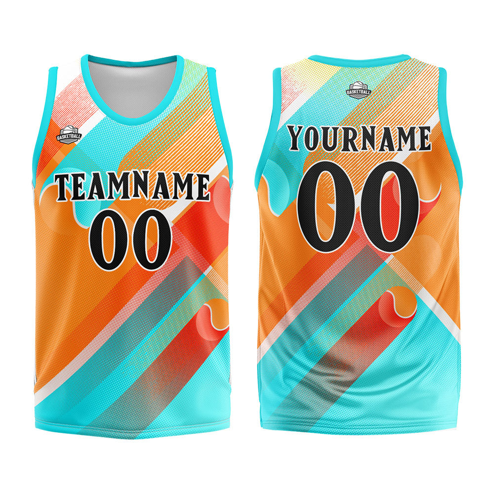 Angefertigte Aqua Orange Basketball-Trikots für Männer und Frauen, Uniformen, geeignet für Kinder und Erwachsene, personalisierte Trikots