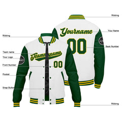 Benutzerdefinierte Verlauf Varsity-Jacke. Letterman-Jacke Grün Gelb Weiß