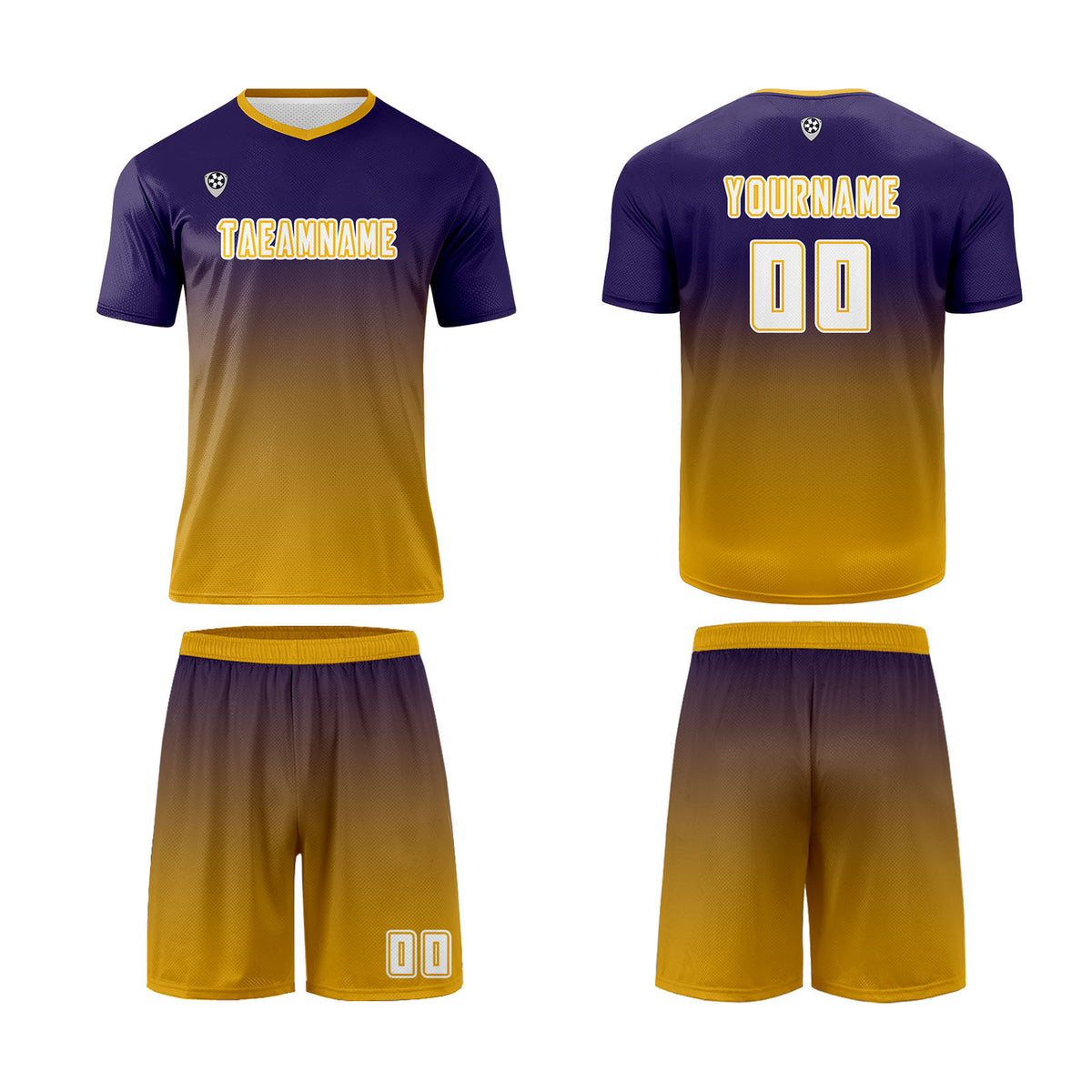 Benutzerdefinierte Dunkelviolett Gelb Trikots für Männer Frauen Personalisierte Fußball Uniformen für Erwachsene und Kind