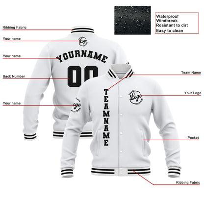 Benutzerdefiniert Weiß Wasserdichte Varsity Jacken Personalisiert genäht Name Nummer Logo zu Letterman Jacken