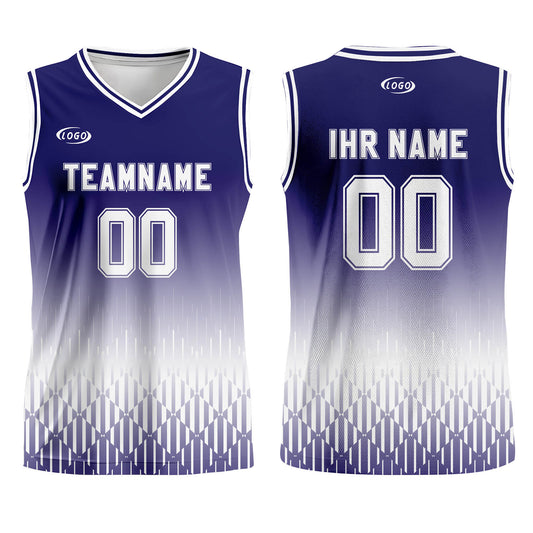 Benutzerdefinierter Blau Weiß Farbverlauf Basketball Jersey Uniform Anzug gedruckt Ihr Logo Name Nummer