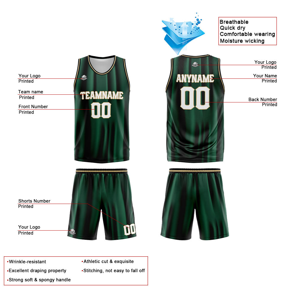 Benutzerdefinierte Reversible Basketball Jersey Personalisierte Print Name Nummer Logo Dunkelgrün &Weiß