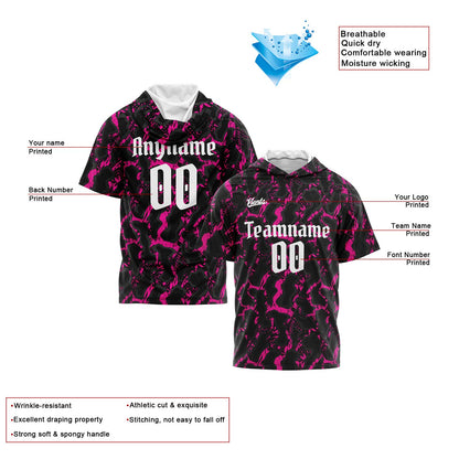 Benutzerdefinierte Schwarz Rosa Kurzarm-Kapuzenpullover für Männer Frauen Hemden mit Kapuzen gedruckt Name Logo