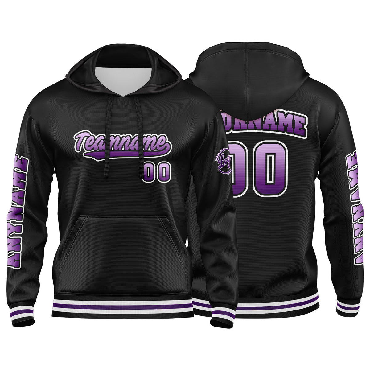 Benutzerdefinierter Lila Schwarz Hoodie für Mann, Frau, Mädchen, Junge. Drucken Sie Ihr Logo, Ihren Namen und Ihre Nummer