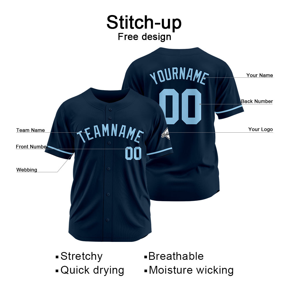 Benutzerdefinierte Authentisch Baseball-Trikot Marine-Hellblau
