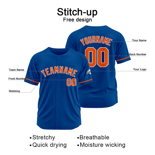 Benutzerdefinierte Authentisch Baseball-Trikot  Royal-Orange
