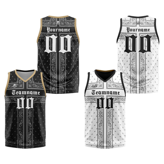 Benutzerdefinierte Reversible Basketball Jersey Personalisierte Print Name Nummer Logo Schwarz-Weiß