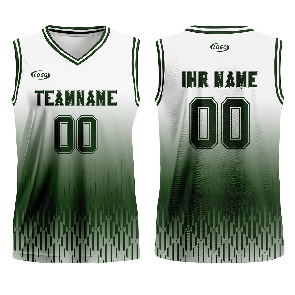 Benutzerdefinierter Weiß Grün Farbverlauf Basketball Jersey Uniform Anzug gedruckt Ihr Logo Name Nummer