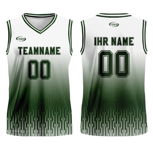 Benutzerdefinierter Weiß Grün Farbverlauf Basketball Jersey Uniform Anzug gedruckt Ihr Logo Name Nummer