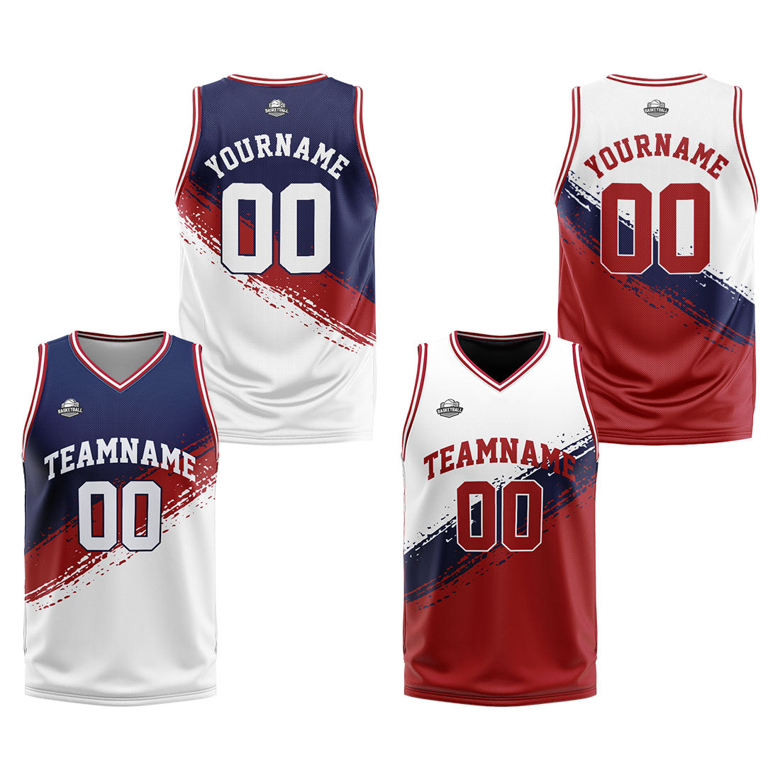 Benutzerdefinierte Reversible Basketball Jersey Personalisierte Print Name Nummer Logo Marine -Rot-Weiß