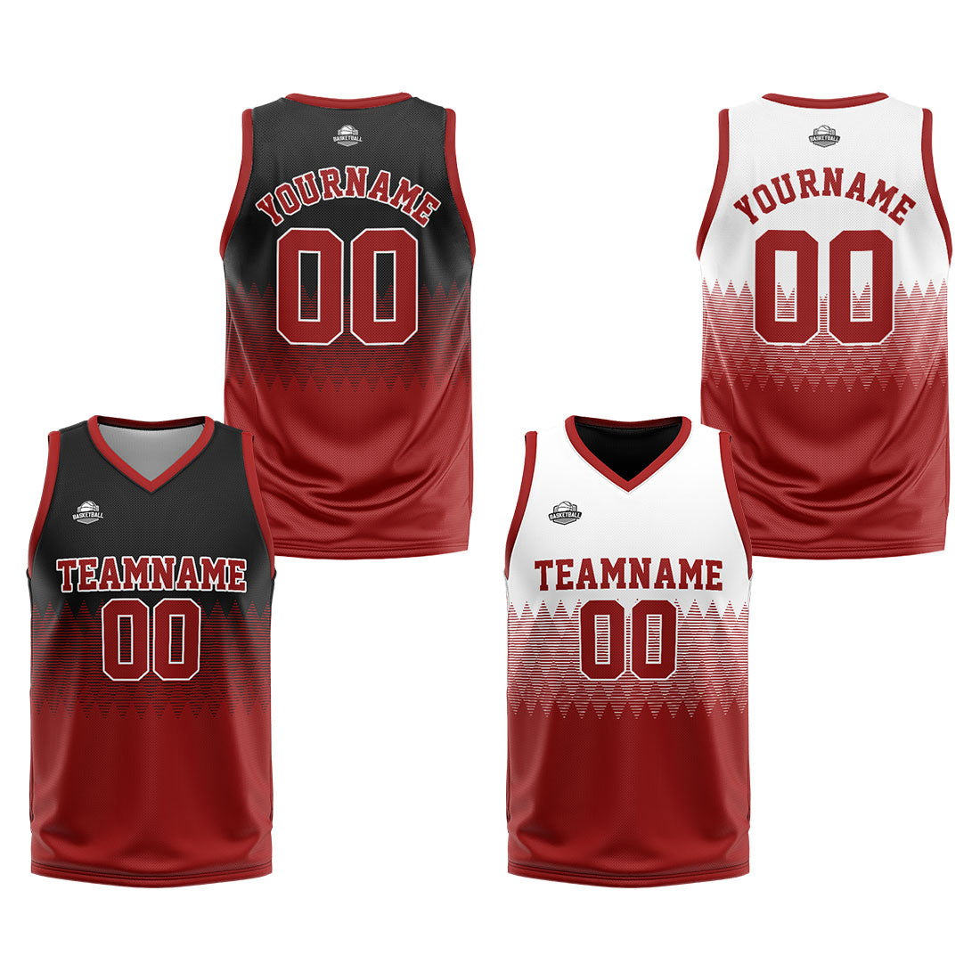 Benutzerdefinierte Reversible Basketball Jersey Personalisierte Print Name Nummer Logo Rot-Schwarz