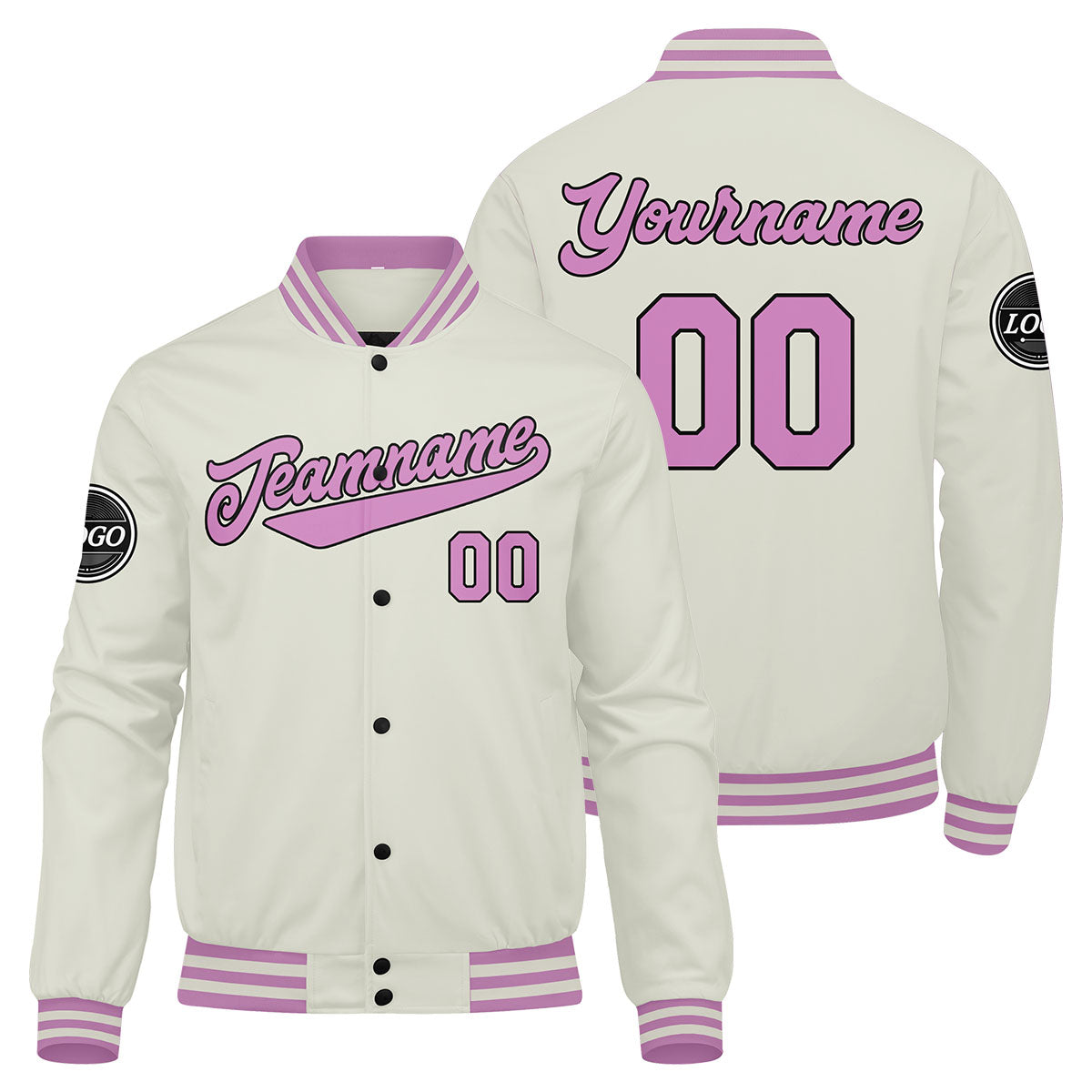 Benutzerdefinierte Verlauf Varsity-Jacke. Letterman-Jacke Creme Rosa