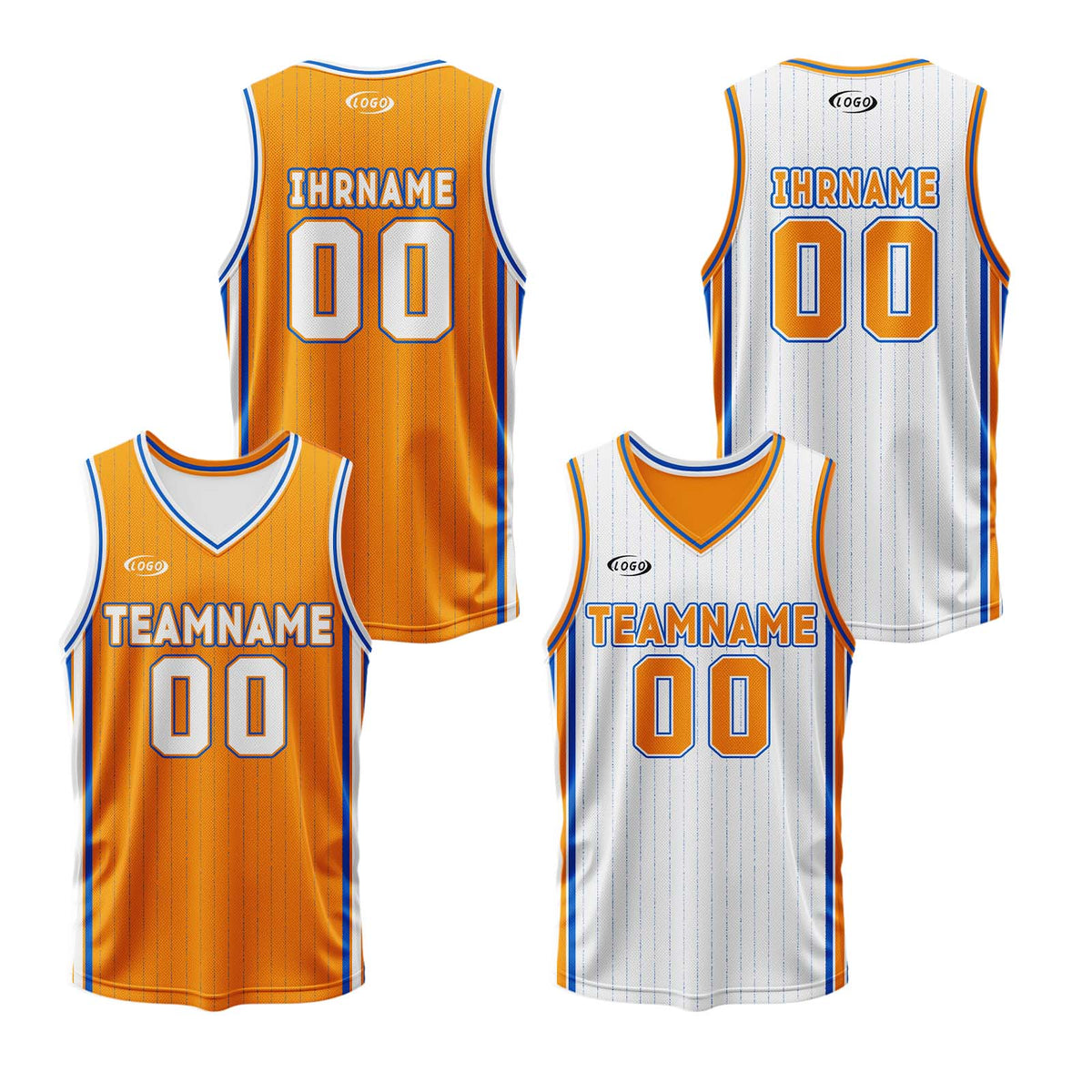 Benutzerdefinierte Orange Weiß Blau Reversible Basketball Jersey Personalisierte Drucken Name Nummer Logo