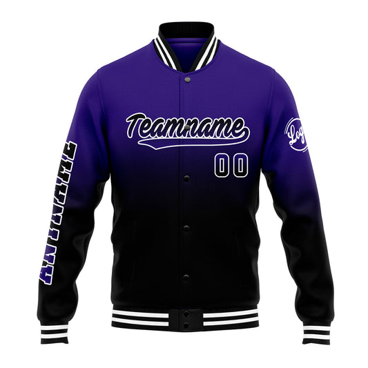 Benutzerdefinierte Verlauf Varsity-Jacke. Letterman-Jacke Lila Schwarz