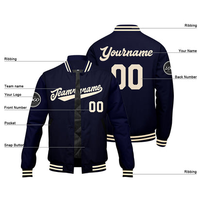 Benutzerdefinierte Verlauf Varsity-Jacke. Letterman-Jacke Marine Creme