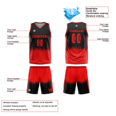 Benutzerdefinierte Reversible Basketball Jersey Personalisierte Print Name Nummer Logo Rot-Schwarz