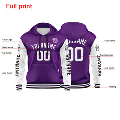 Benutzerdefinierter Lila Weiß Hoodie für Mann, Frau, Mädchen, Junge. Drucken Sie Ihr Logo, Ihren Namen und Ihre Nummer