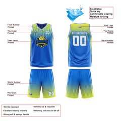 Benutzerdefinierte Reversible Basketball Jersey Personalisierte Print Name Nummer Logo Blau-Gelb