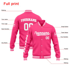 Benutzerdefinierte Varsity-Jacke. Letterman-Jacke für Männer, Frauen und Jugendliche Rosa Weiß