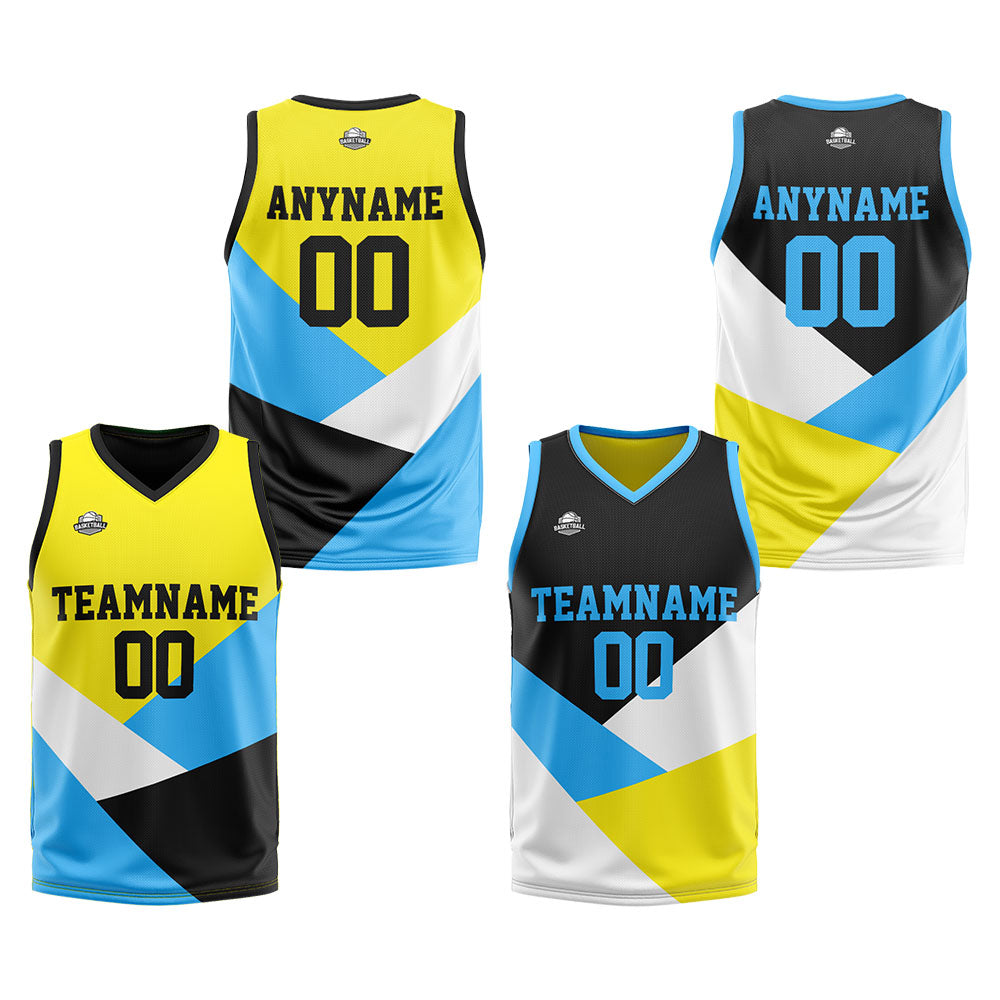 Benutzerdefinierte Reversible Basketball Jersey Personalisierte Print Name Nummer Logo Color Farbe Block-Gelb&Blau