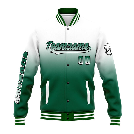 Benutzerdefinierte Verlauf Varsity-Jacke. Letterman-Jacke Weiß Grün
