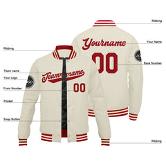 Benutzerdefinierte Verlauf Varsity-Jacke. Letterman-Jacke Rot Creme