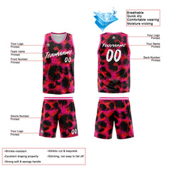 Benutzerdefinierter Basketball Jersey Uniform Anzug gedruckt Ihr Logo Name Nummer Rosa Leopardenmuster