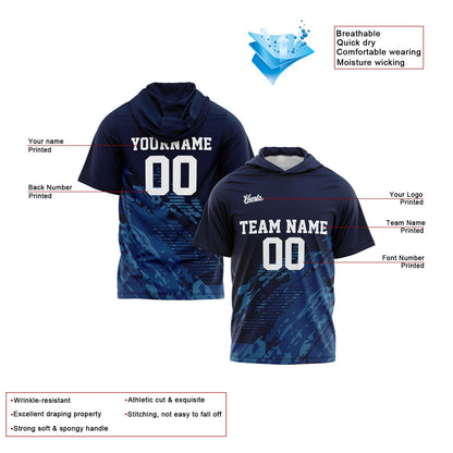 Benutzerdefinierte Marine Kurzarm-Kapuzenpullover für Männer Frauen Hemden mit Kapuzen gedruckt Name Logo