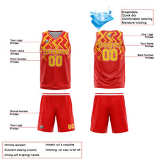 Benutzerdefinierte Rot Orange Reversible Basketball Jersey Personalisierte Print Name Nummer Logo