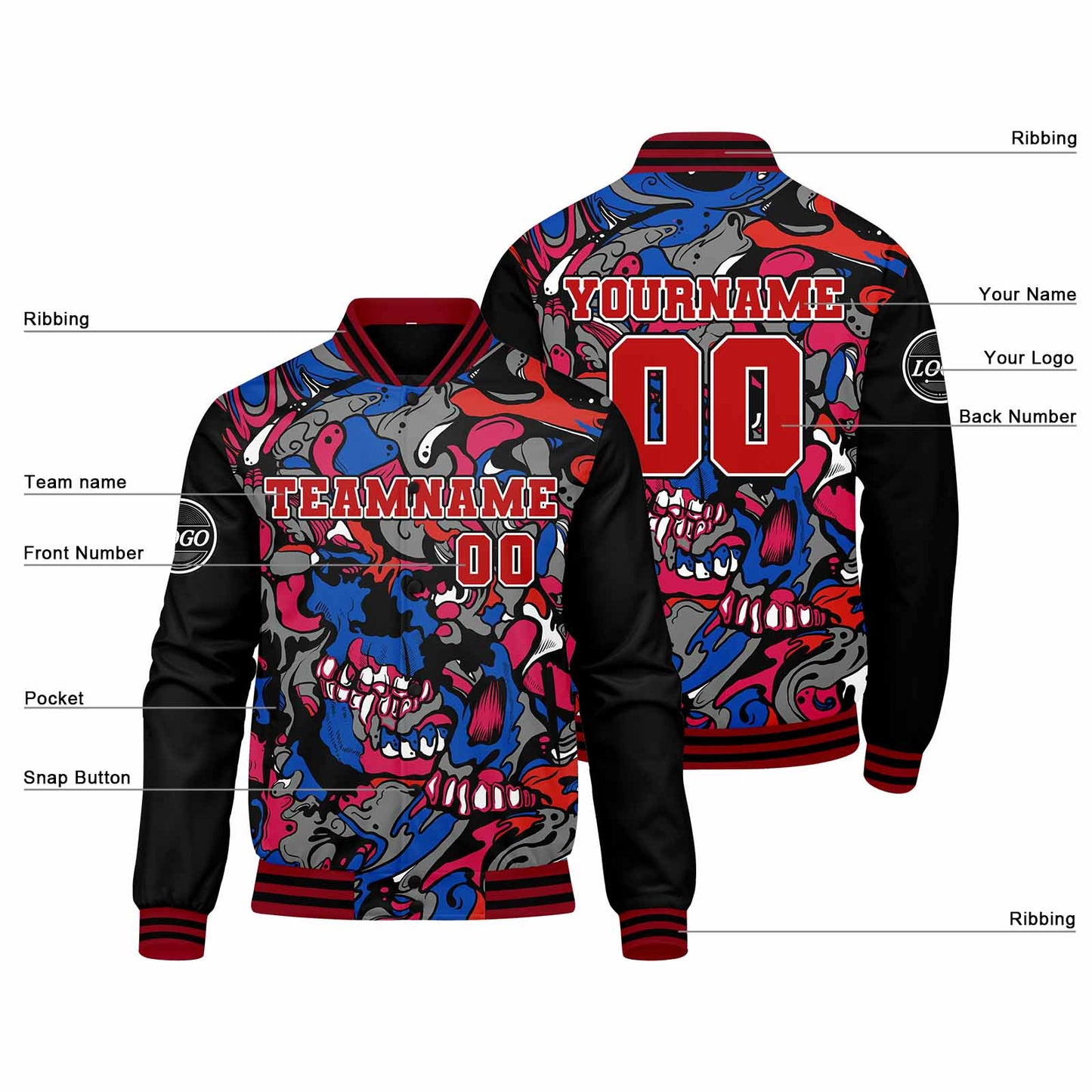Benutzerdefinierte Verlauf Varsity-Jacke. Letterman-Jacke Rot Royal