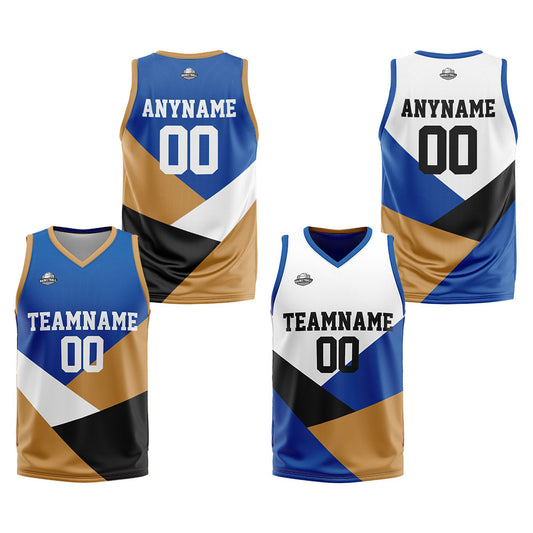 Benutzerdefinierte Reversible Basketball Jersey Personalisierte Print Name Nummer Logo Color Block-Royal&Gold