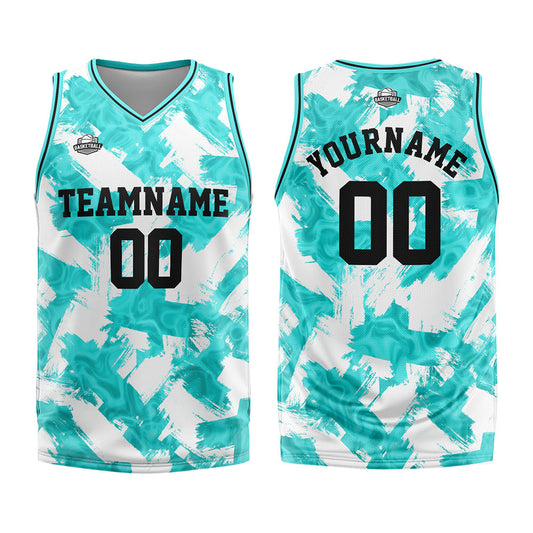 Benutzerdefinierter Basketball Jersey Uniform Anzug gedruckt Ihr Logo Name Nummer Aqua& Weiß