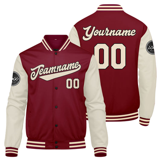 Benutzerdefinierte Verlauf Varsity-Jacke. Letterman-Jacke Karminrot Creme