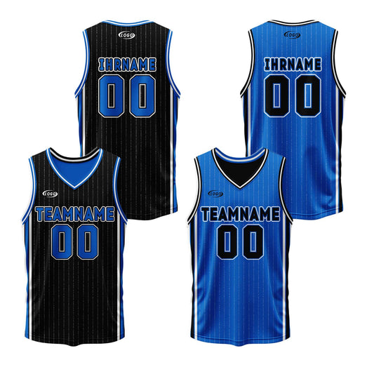 Benutzerdefinierte Schwarz Blau Reversible Basketball Jersey Personalisierte Drucken Name Nummer Logo