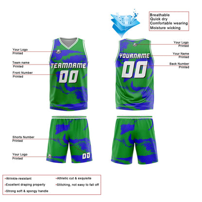 Benutzerdefinierte Grün Blau Reversible Basketball Jersey Personalisierte Print Name Nummer Logo