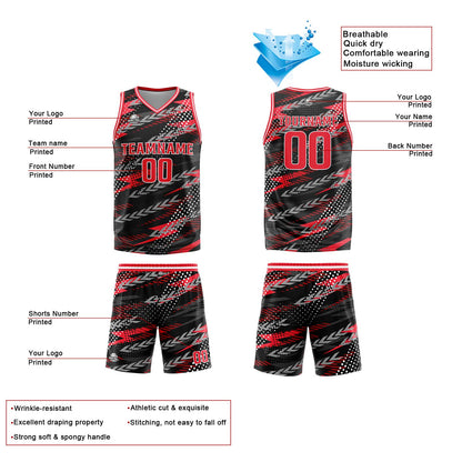 Benutzerdefinierte Schwarz Rot Grau Reversible Basketball Jersey Personalisierte Print Name Nummer Logo