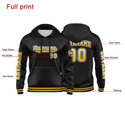 Benutzerdefinierter Gelb Schwarz Hoodie für Mann, Frau, Mädchen, Junge. Drucken Sie Ihr Logo, Ihren Namen und Ihre Nummer