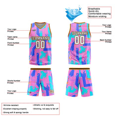 Benutzerdefinierter Rosa Blau Basketball Jersey Uniform Anzug gedruckt Ihr Logo Name Nummer