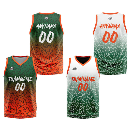 Benutzerdefinierte Reversible Basketball Jersey Personalisierte Print Name Nummer Logo Color Flaw-Grün&Orange